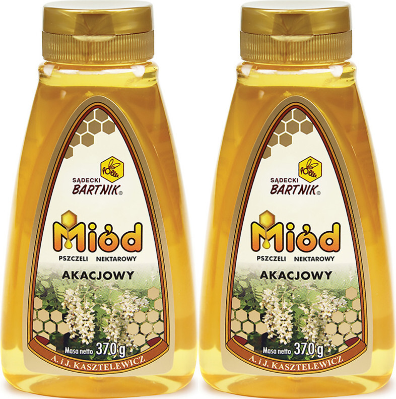 2x Miód akacjowy Sądecki Bartnik, z dozownikiem, 370g