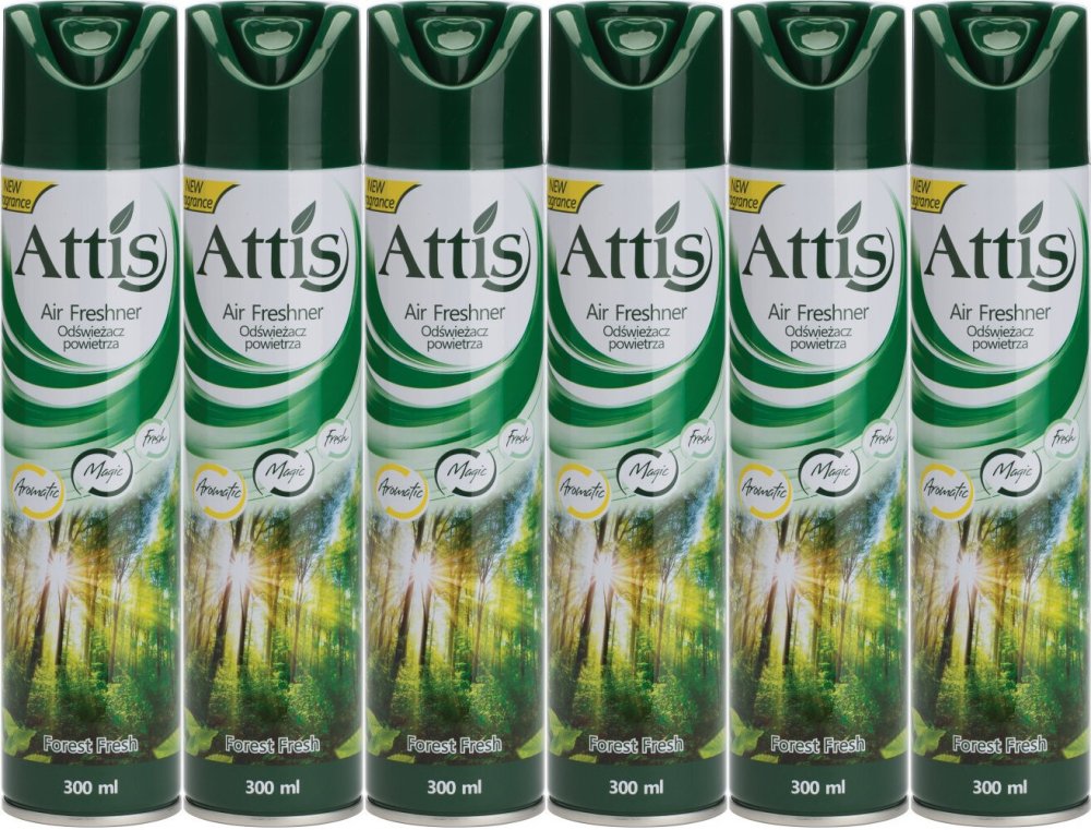 6x Odświeżacz powietrza Attis Gold Drop, spray, Forest Fresh, 300ml
