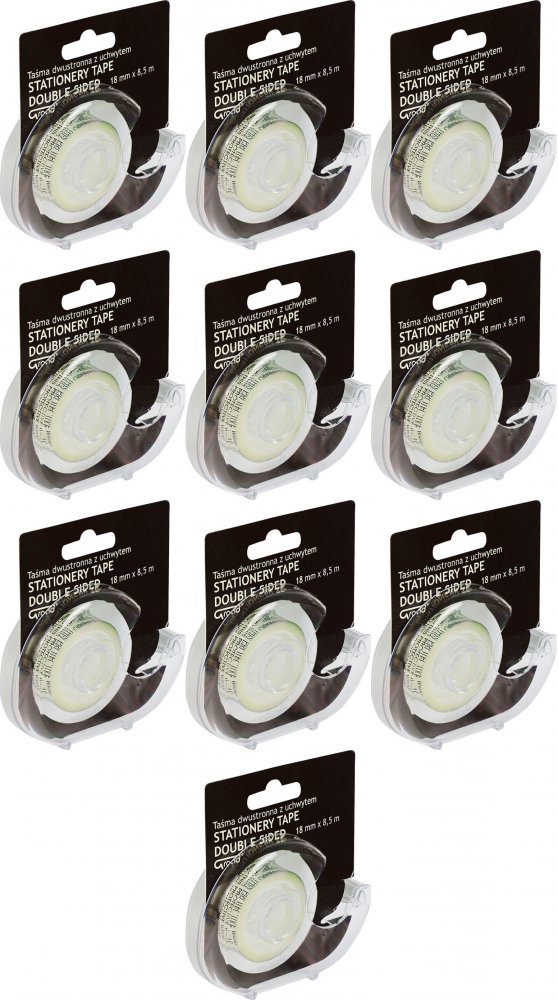 10x Taśma dwustronna Grand, z podajnikiem, 18mmx8.5m, przezroczysty