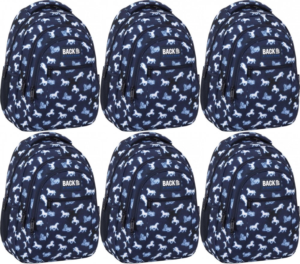 6x Plecak szkolny BackUP 5 model O 14, trzykomorowy, 26l, 42x30x20cm, granatowy