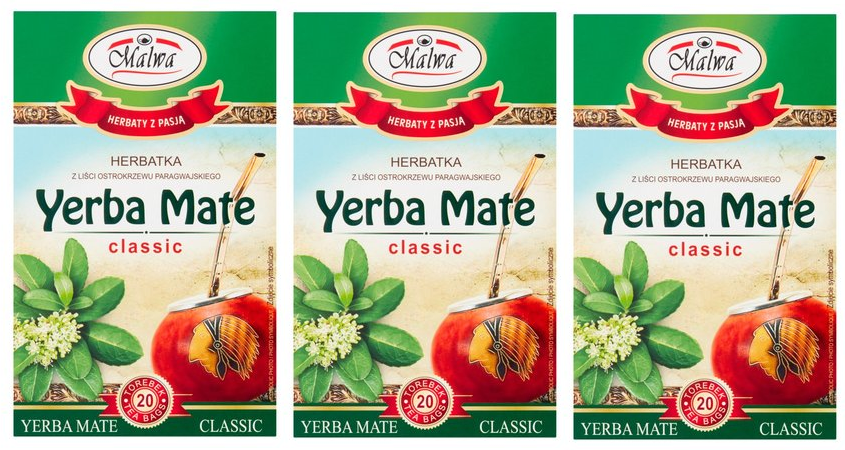3x Herbata Yerba Mate w kopertach Malwa, classic, 20 sztuk x 2g