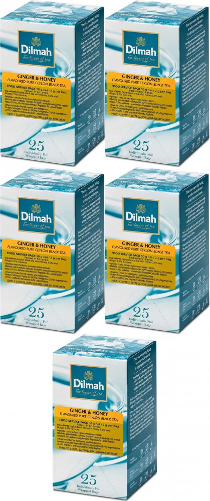 5x Herbata czarna aromatyzowana w kopertach Dilmah Ginger&Honey, imbir z miodem, 25 sztuk x 2g