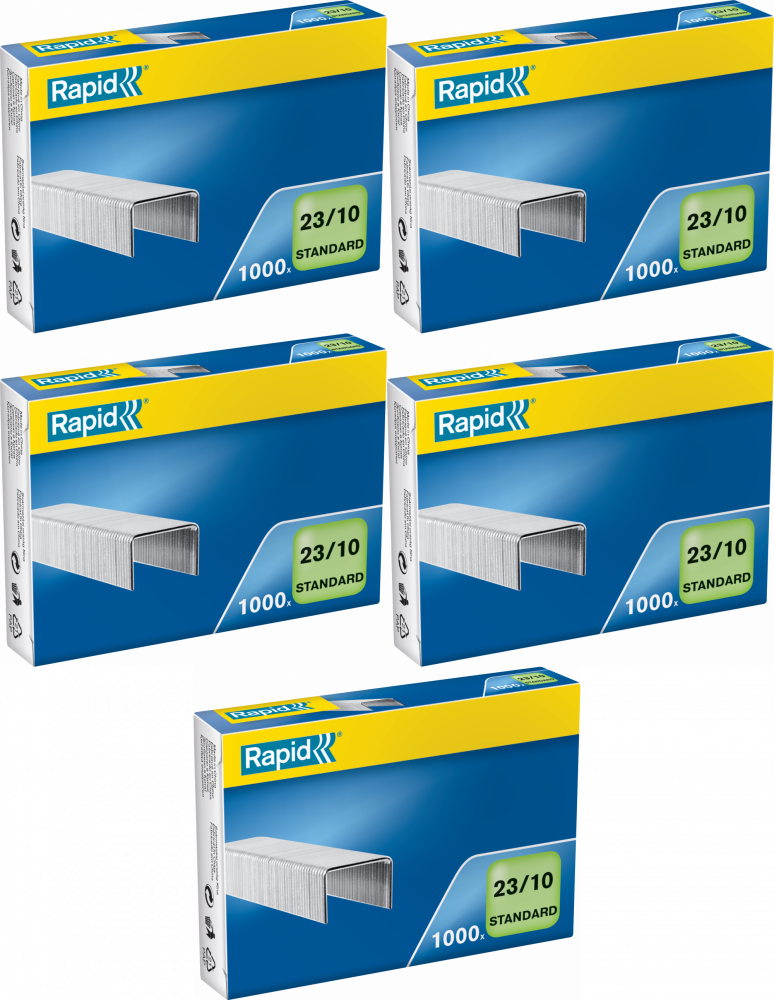 5x Zszywki Rapid Standard, 23/10 1M, 1000 sztuk, srebrny