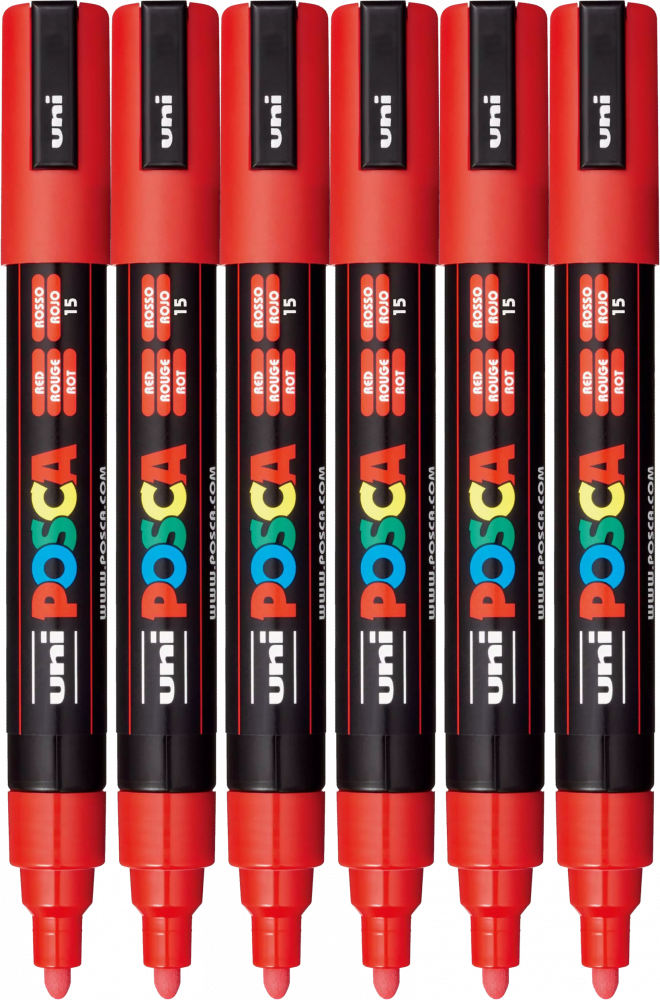 6x Marker Posca PC-5M, z farbą plakatową, okrągła, czerwony