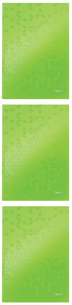 3x Brulion w kratkę Leitz Wow, A4, twarda oprawa, 80 kartek, zielony