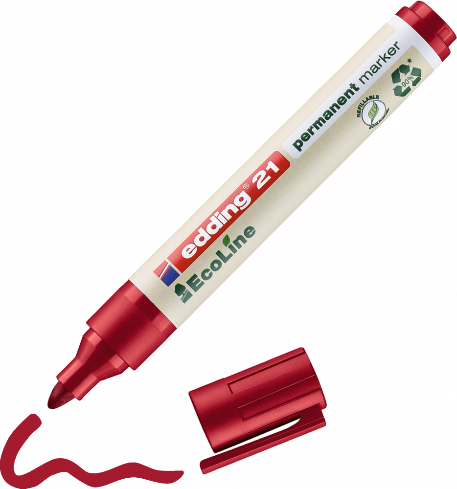 Marker permanentny edding 21 EcoLine, okrągła, 1.5-3mm, czerwony