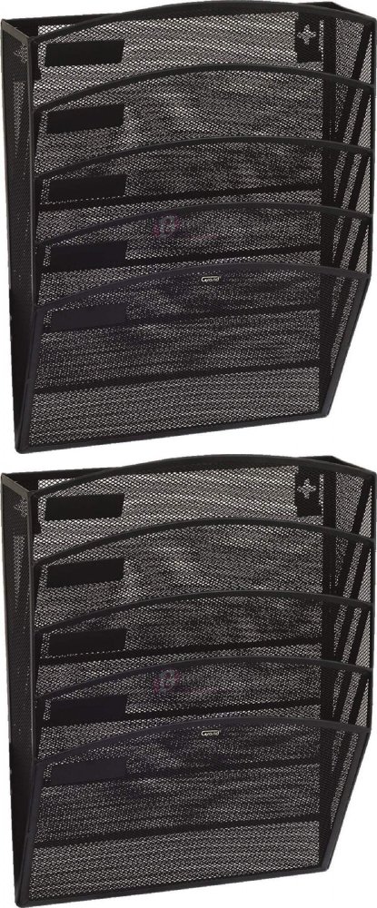 2x Pojemnik na dokumenty Grand, 5 kieszeni, druciany, czarny