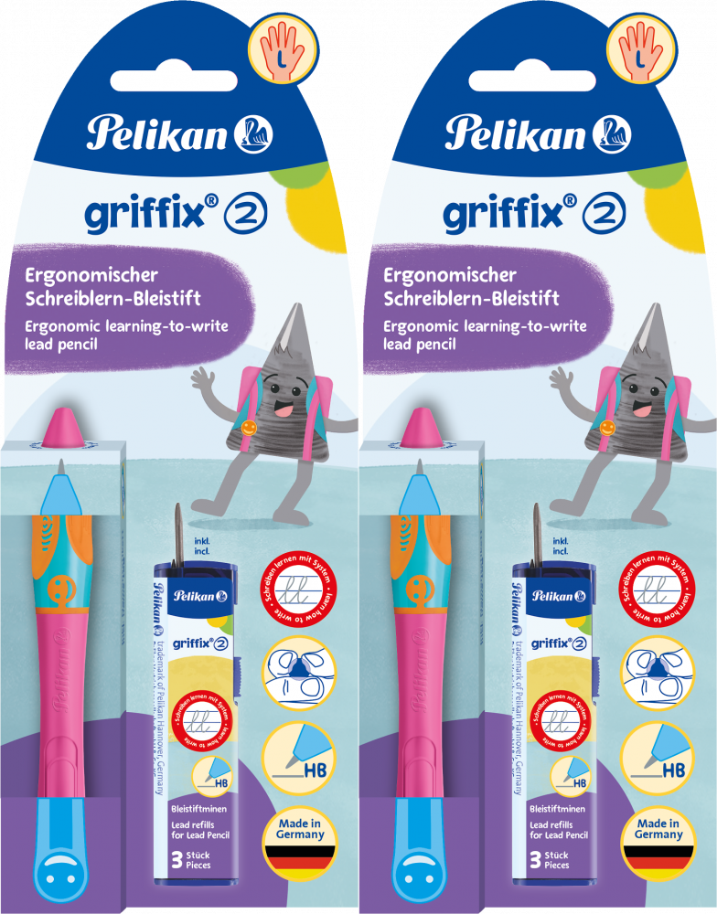 2x Ołówek automatyczny Pelikan Griffix Lovely Pink, 2mm, dla leworęcznych + 3 rysiki
