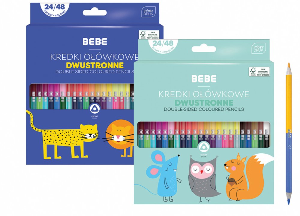 2x Kredki ołówkowe Interdruk BEBE kids, dwustronne, 24 sztuki/48 kolorów