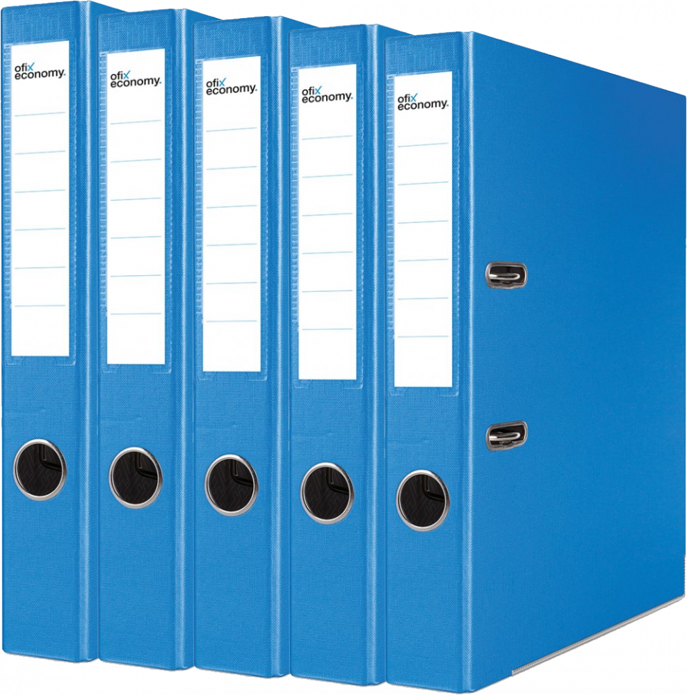 5x Segregator A4 Ofix Economy, z wyklejką,, 50mm, do 350 kartek, niebieski