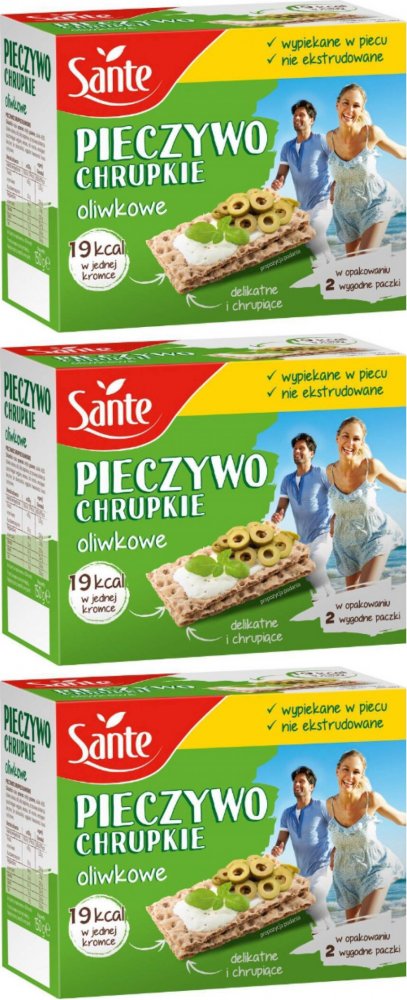 3x Pieczywo chrupkie Sante, oliwkowe, 150g
