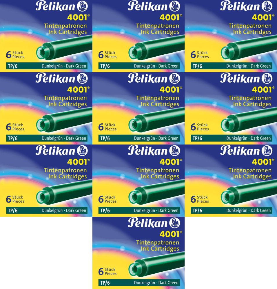 10x Naboje atramentowe Pelikan 4001, krótkie, 6 sztuk, zielony