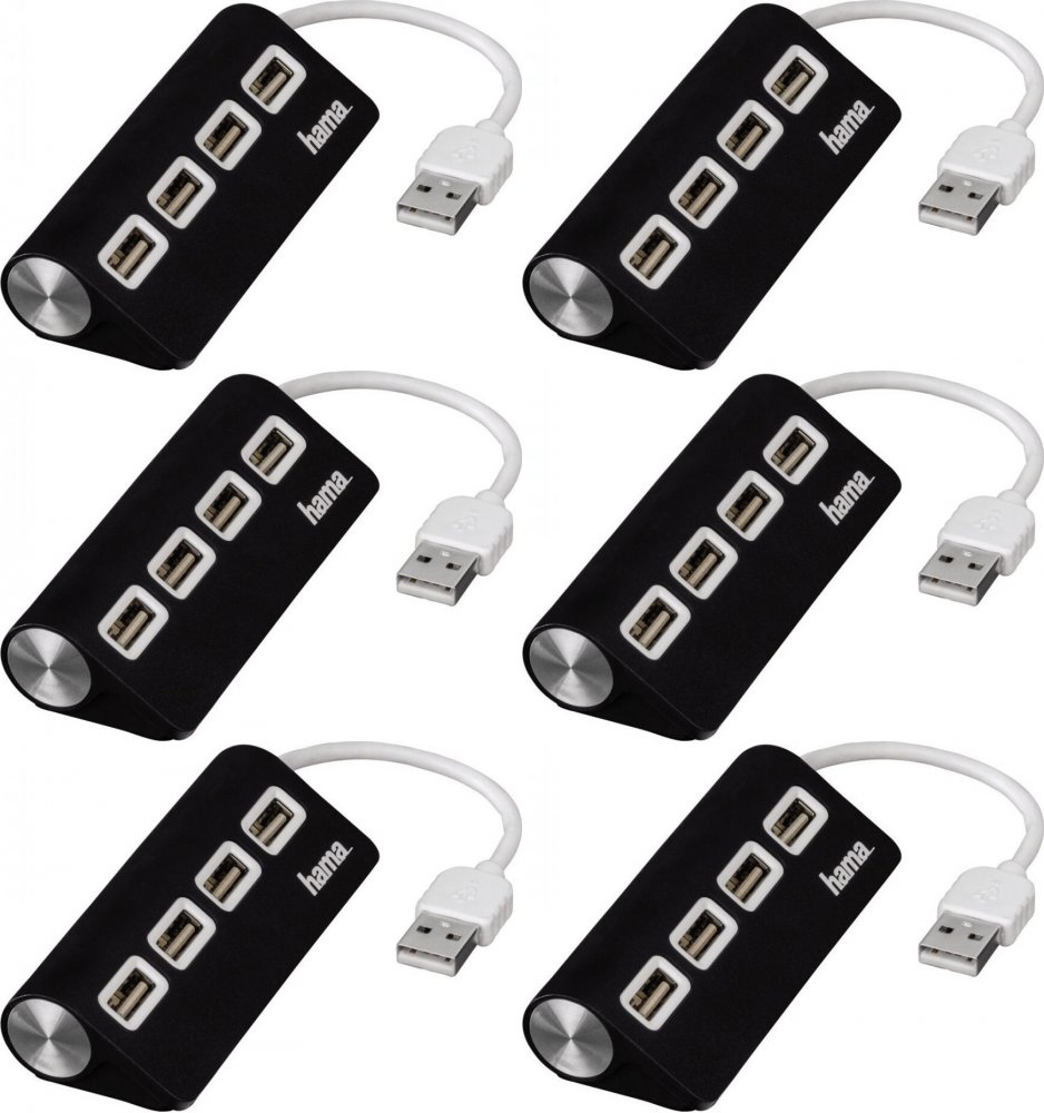 6x Rozgałęziacz - Hub Hama, 1:4, USB 2.0, czarny