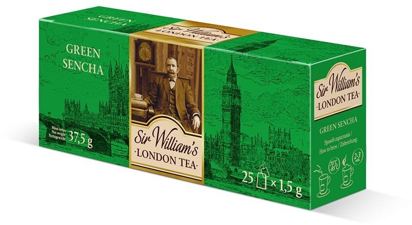 Herbata zielona w torebkach Sir William's London Green Sencha, 25 sztuk x 1.5g