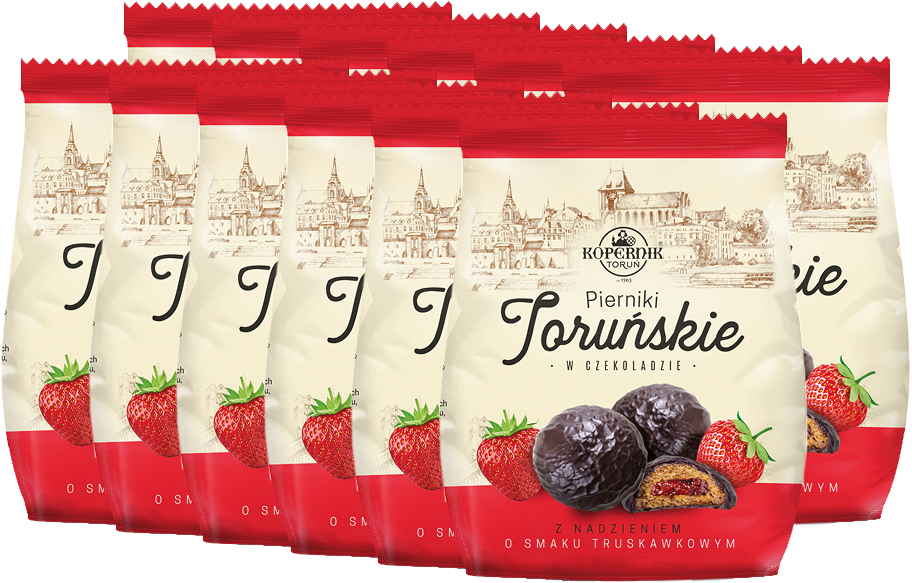 12x Pierniki Nadziewane Kopernik Toruńskie, o smaku truskawkowym w czekoladzie, 150g