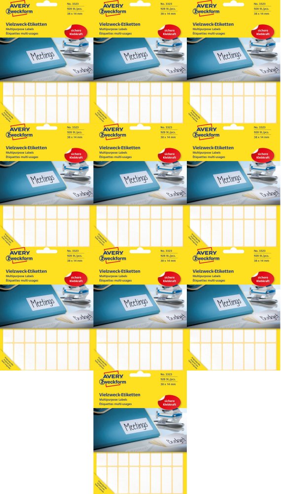 10x Minietykiety Avery Zweckform, do opisywania ręcznego, 38x14mm, 29 arkuszy, biały