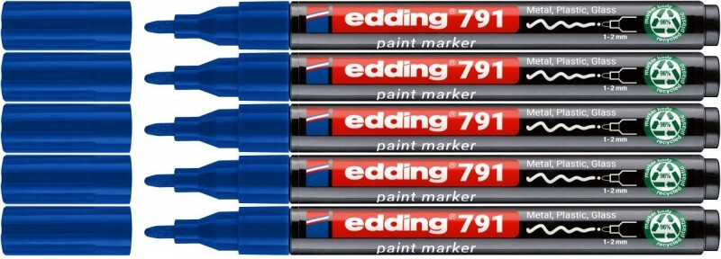 5x Marker olejowy edding e-791 PCR, okrągła, 1-2 mm, niebieski