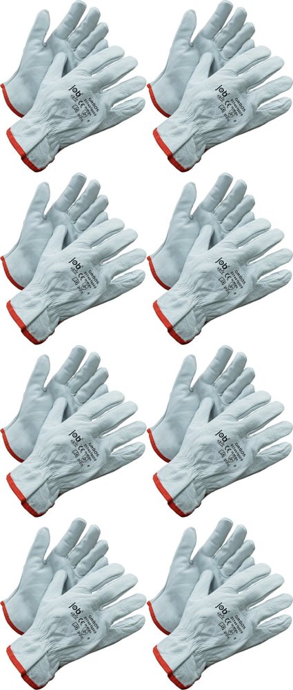 8x Rękawice robocze Prosave Jobsafe Ordos, skórzane, rozmiar 9, biały