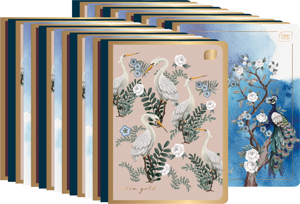 30x Zeszyt w kratkę Interdruk Metallic Satin Gold, A5, 60 kartek, mix wzorów