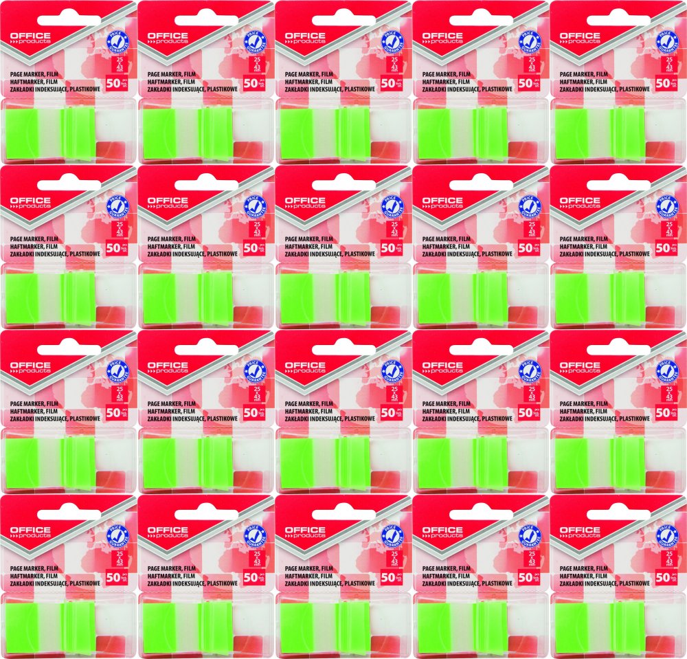20x Zakładki samoprzylepne Office Products, indeksujące, folia PP, 25x43mm, 1x50 sztuk, zielony