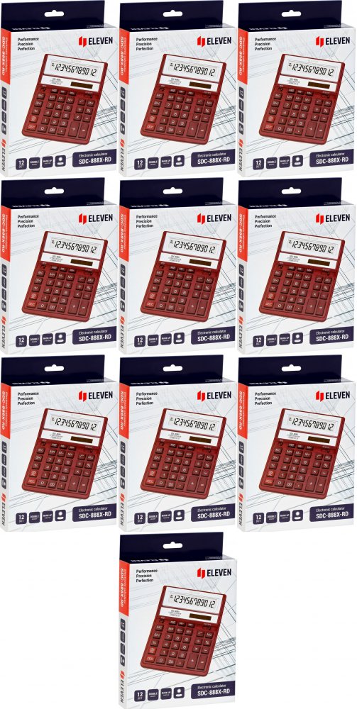 10x Kalkulator biurowy Eleven SDC-888XRD, 12 cyfr, czerwony
