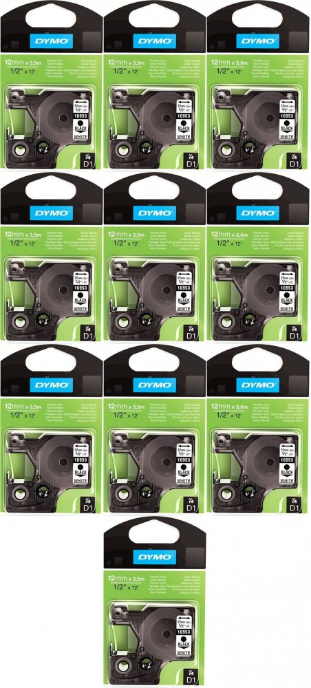 10x Taśma do nadruku DYMO D1, nylonowa, 12mm x3.5m, biały