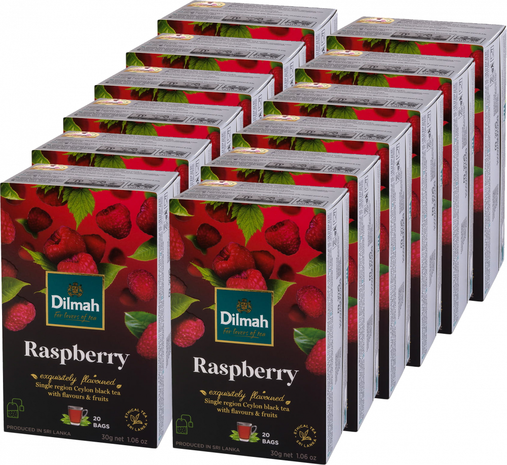 12x Herbata czarna aromatyzowana w torebkach Dilmah, malina, 20 sztuk x 1.5g