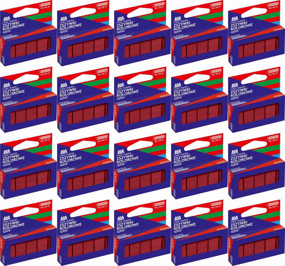 20x Zszywki kolorowe Grand, 24/6, 1000 sztuk, czerwony