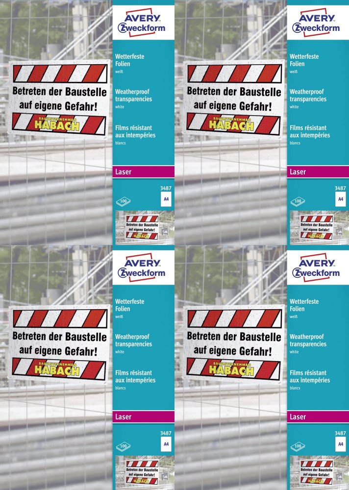 4x Folia do nadruku Avery Zweckform, A4, do drukarek laserowych, powlekana, 100 arkuszy, biały