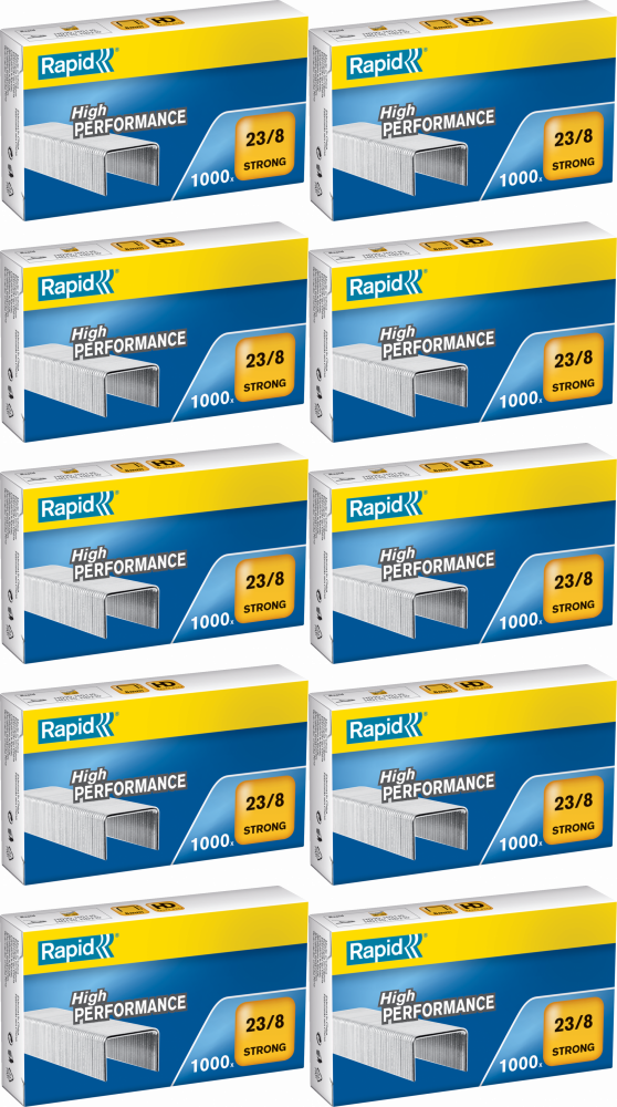 10x Zszywki Rapid Strong, 23/8 1M, 1000 sztuk, srebrny