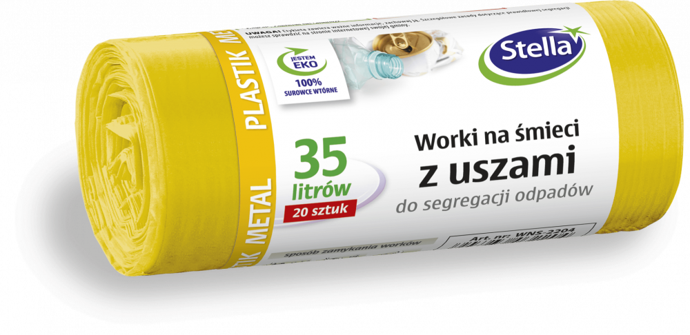 Worki na śmieci Stella, na metal/plastik, ekologiczne, 35l, 20 sztuk, żółty