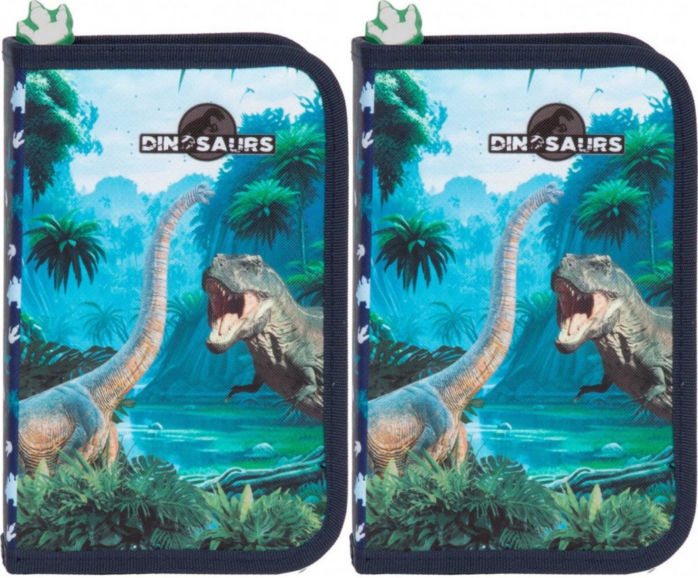 2x Piórnik szkolny Derform Dinozaur 19, 1-komorowy, z wyposażeniem, niebieski