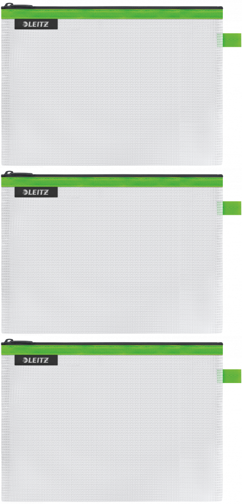 3x Koszulka/saszetka z suwakiem Leitz Wow, wodoodporna, rozmiar M, zielony