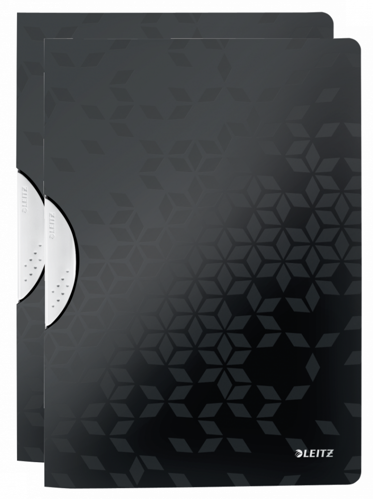 2x Skoroszyt plastikowy z klipsem Leitz Wow ColorClip, A4, do 30 kartek, czarny