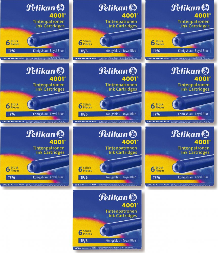 10x Naboje do pióra wiecznego Pelikan, krótkie, 6 sztuk, niebieski