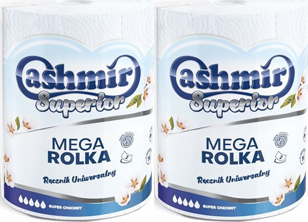 2x Ręcznik papierowy Cashmir Mega, 2-warstwowy, w roli, 1 rolka, biały