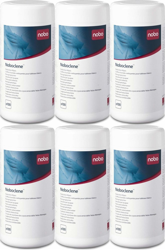6x Chusteczki czyszczące do tablic Nobo Noboclene, 100 sztuk