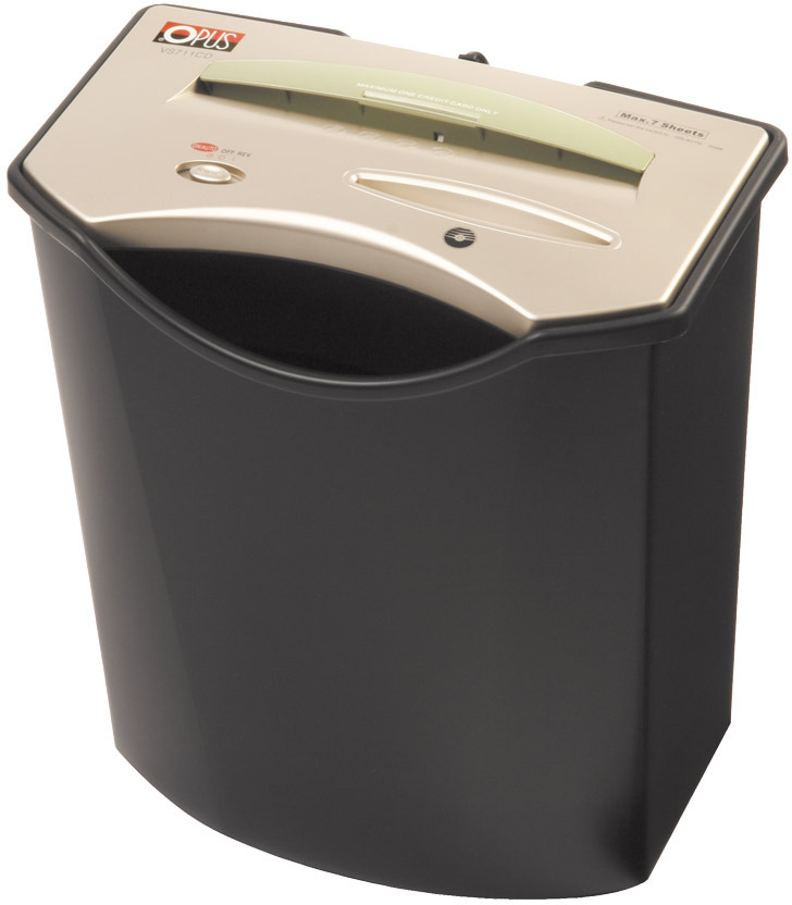 Niszczarka do papieru Opus VS 711 CD, ścinek 4x40mm, 6 kartek, P-4/Tx-4/Ex-3 DIN, czarno-złoty