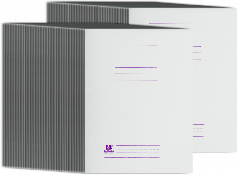 100x Skoroszyt kartonowy z listwą Barbara, bez oczek, A4, 250g/m2, biały