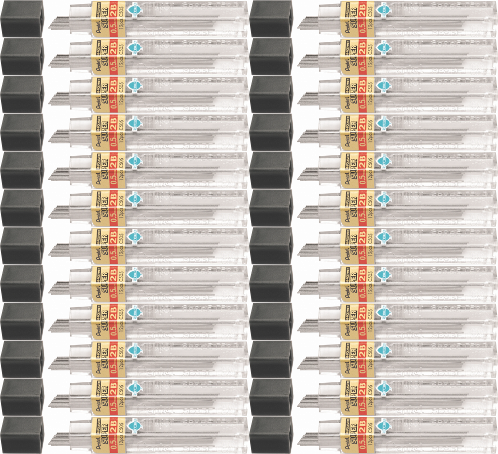 24x Grafity ołówkowe Pentel, 0.5 mm, 2B