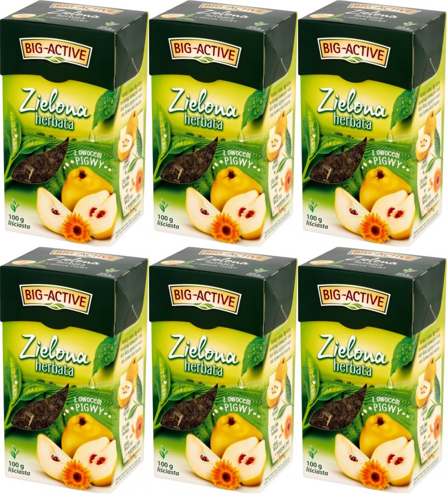 6x Herbata zielona smakowa liściasta Big-Active, z owocem pigwy, 100g