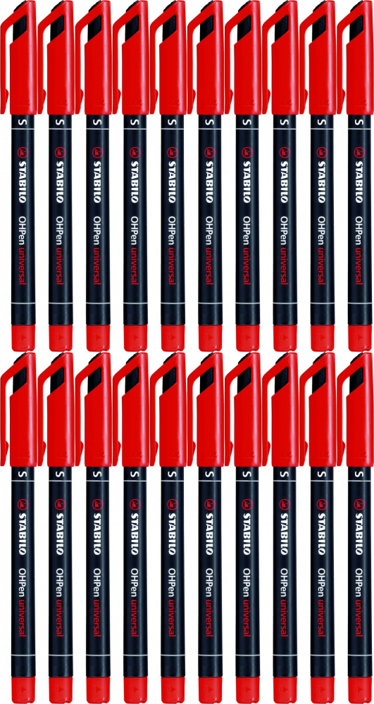 20x Foliopis Stabilo, OHPen, okrągła, 0.4mm (S), czerwony