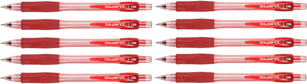 10x Ołówek automatyczny Rystor Boy-Pencil, 0.5mm, z gumką, czerwony