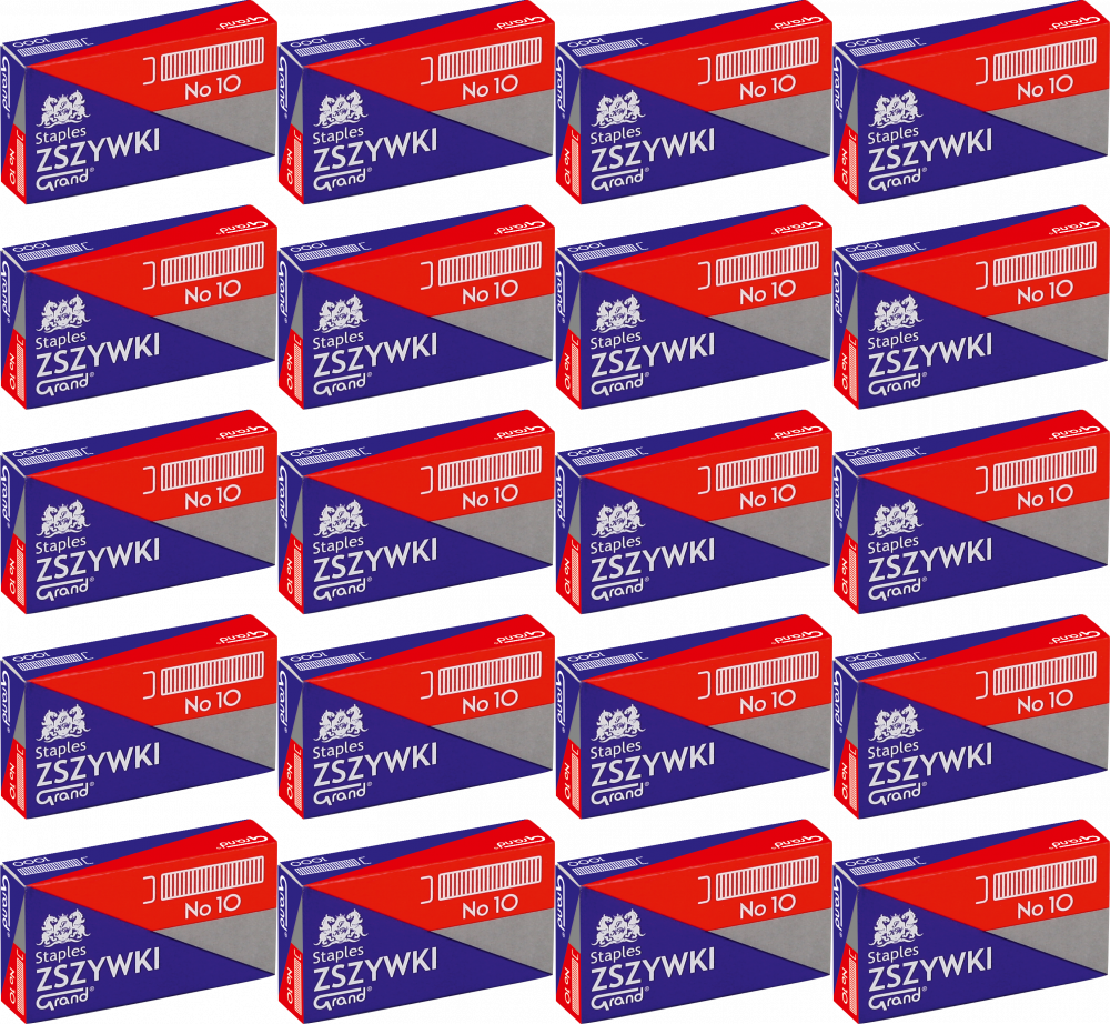 20x Zszywki Grand, nr10, 1000 sztuk, srebrny