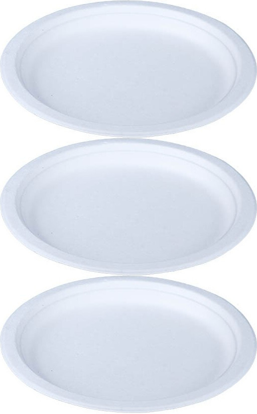 3x Talerze jednorazowe Kram, 18cm, trzcina cukrowa, 50 sztuk, biały