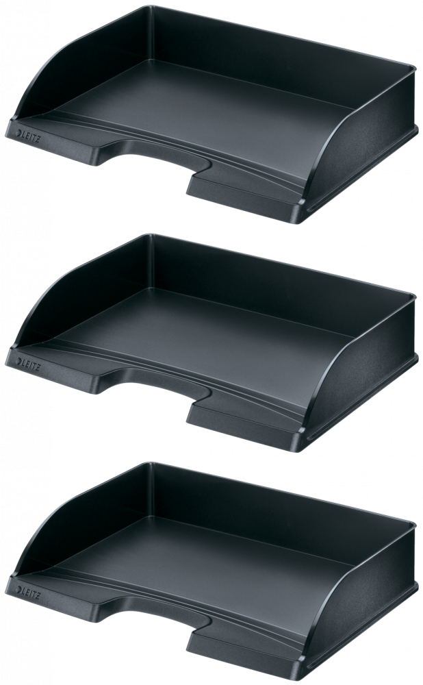 3x Półka na dokumenty Leitz Plus, długi bok otwarty, A4, plastikowa, czarny