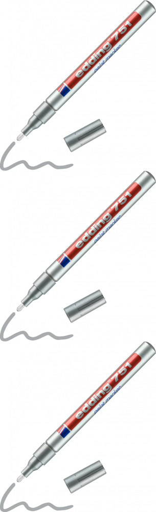 3x Marker olejowy edding 751, w aluminiowej obudowie, okrągła, 1-2mm, srebrny