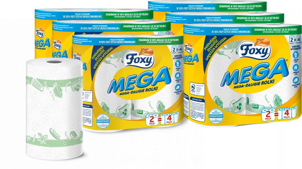 6x Ręcznik papierowy Foxy Mega, w roli, 2 rolki, biały