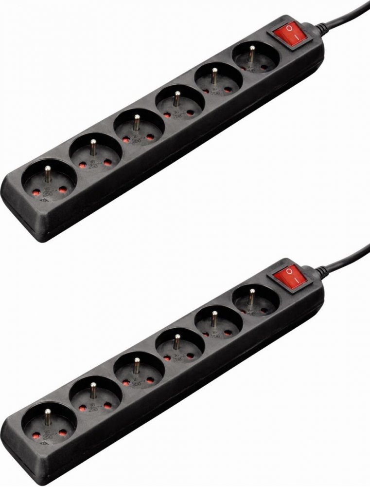 2x Listwa zasilająca Hama Standard, 3m, 6 gniazd, czarny