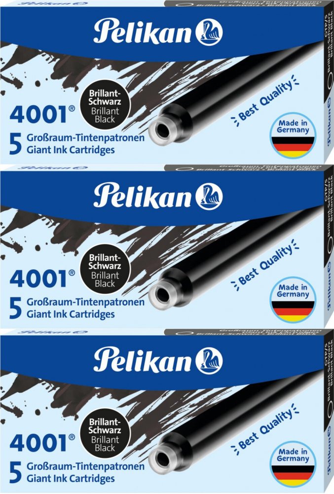 3x Naboje atramentowe długie Pelikan, 4001, 5 sztuk, czarny